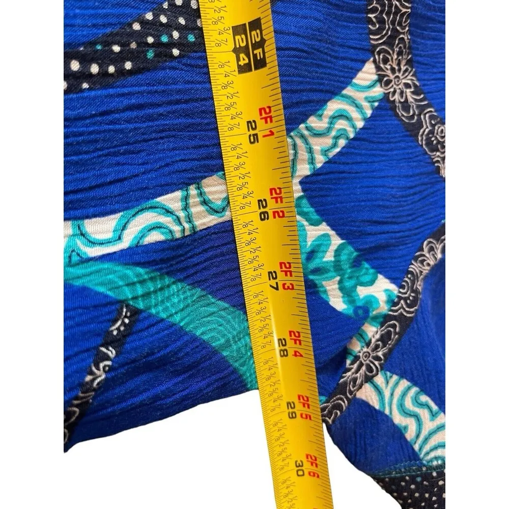 VTG Teddi 80s Geometric Blue Short Sleeve Open Front With Connected Tank 3x Top - Image 12