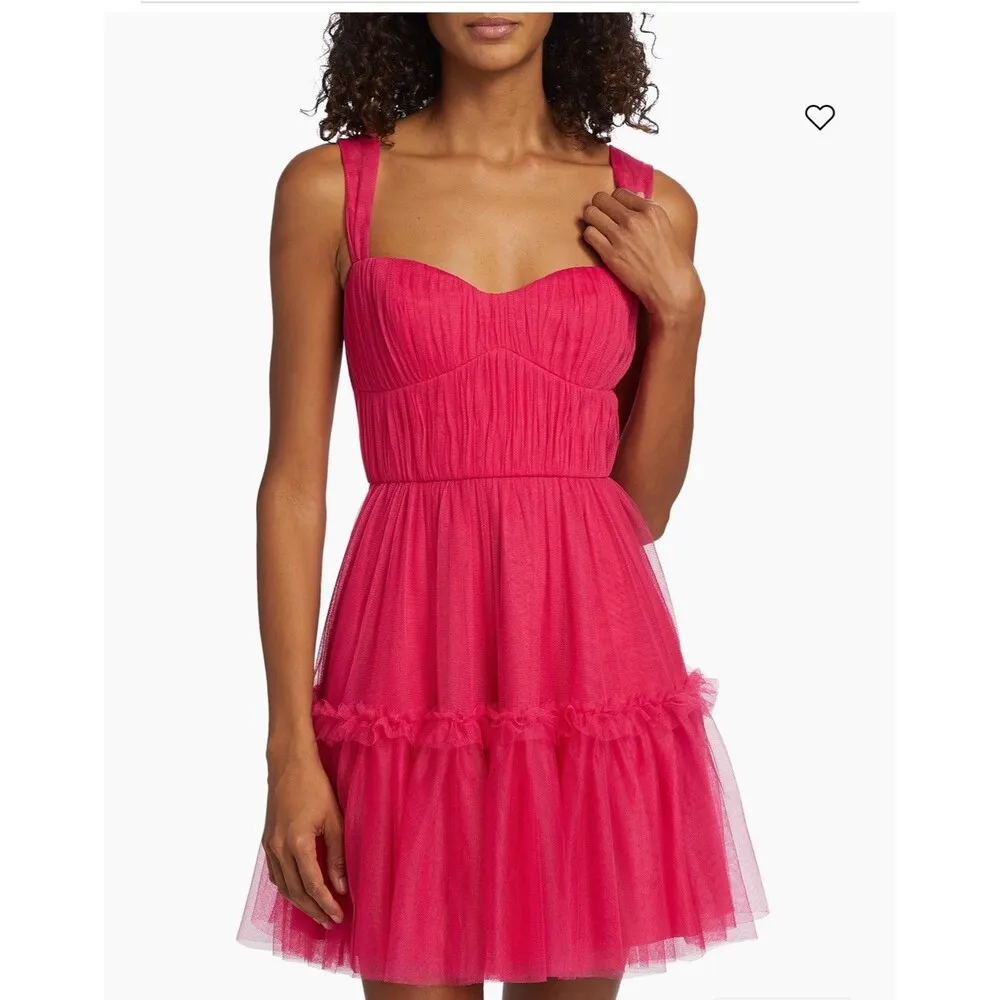 ML MONIQUE LHUILLIER  Azalea Tulle Mini Dress Size‎ 12 Pink NEW Party Ruffle GNO - Image 16