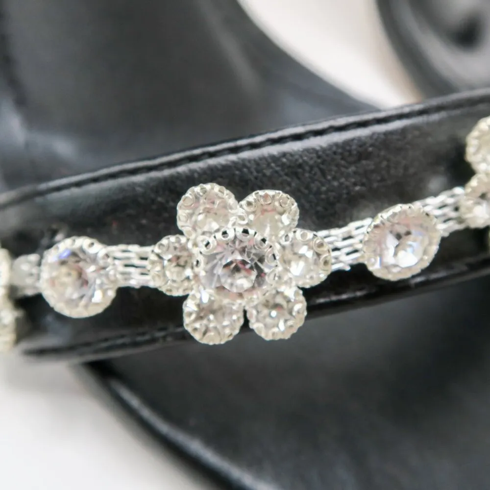 Christian Cowan Embellished Rhinestone Flower Black Designer Heels Size 7.5 - Image 7