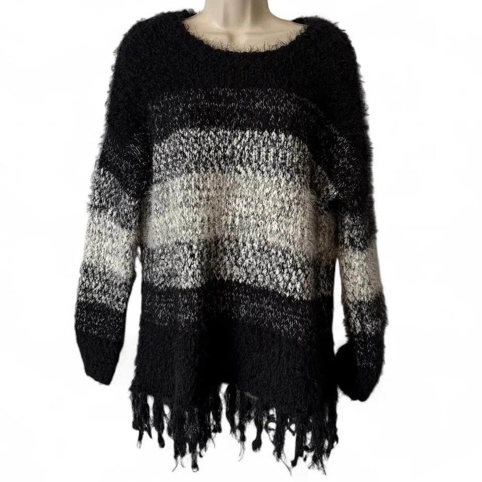 Black and White Striped Fuzzy Sweater - Image 2