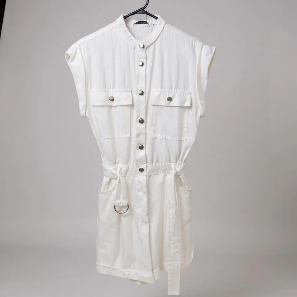 Zara women’s White Sleeveless Romper size small - Image 2