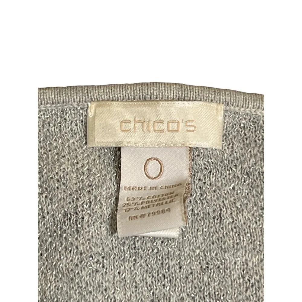 Chicos Animal Print Metallic Sweater Top Shirt Gray Silver 3/4 Sleeves Size 0 - Image 4