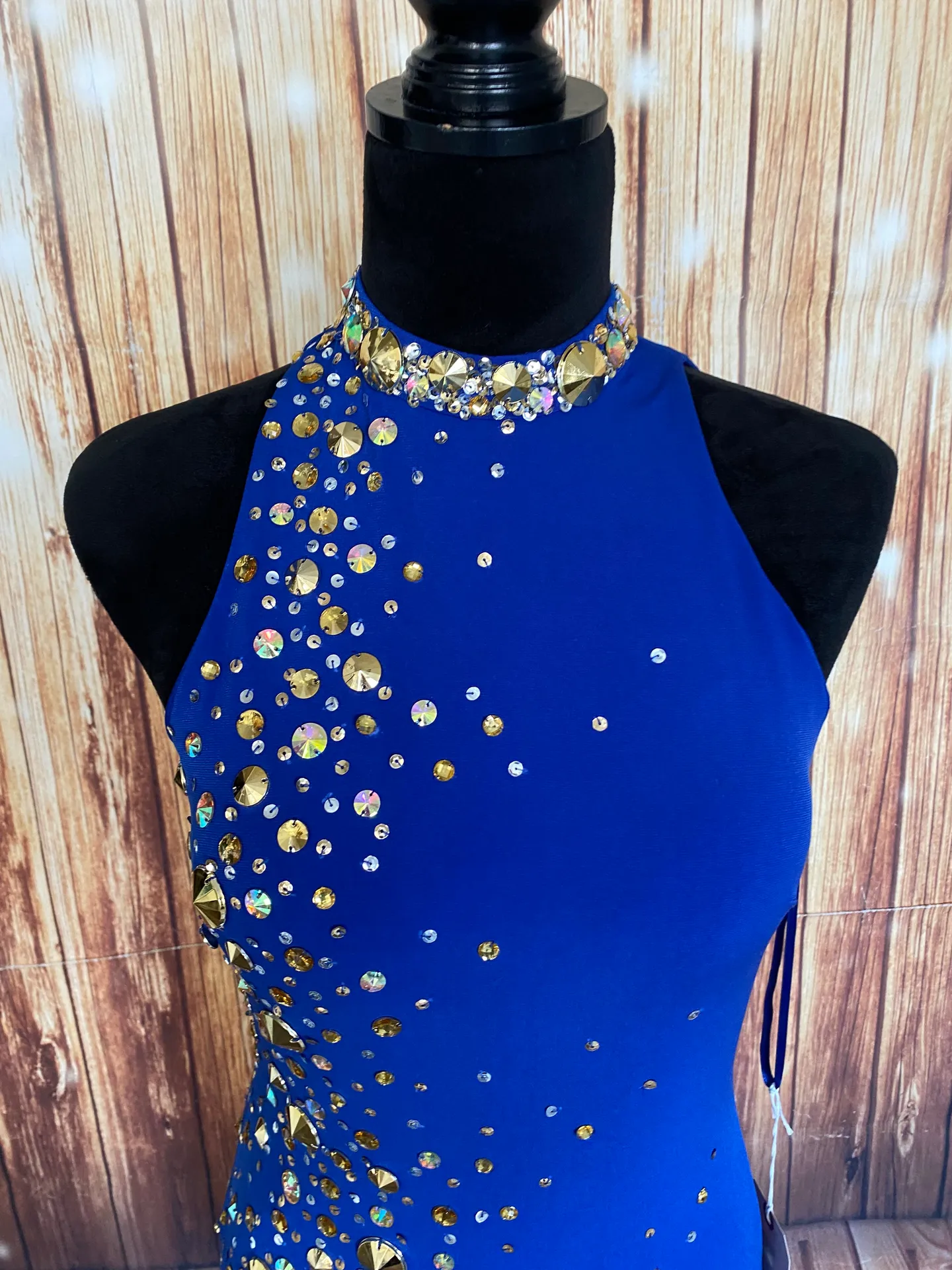 Women’s Royal Blue Halter Neck Bodycon Mini Dress Beaded Size 7/8 - Image 5