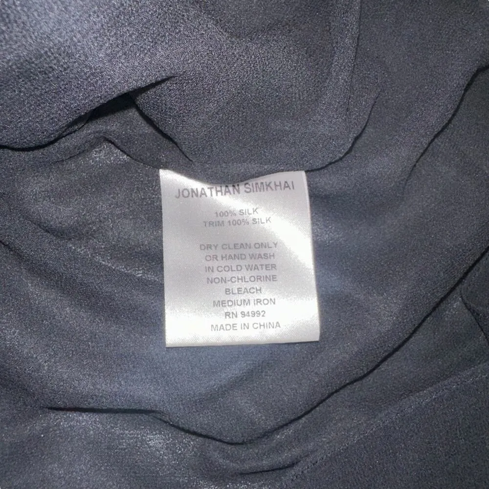 Jonathan Simkhai Silk Overlay Long Sleeve Layered Color Block Blouse XS Black - Image 4