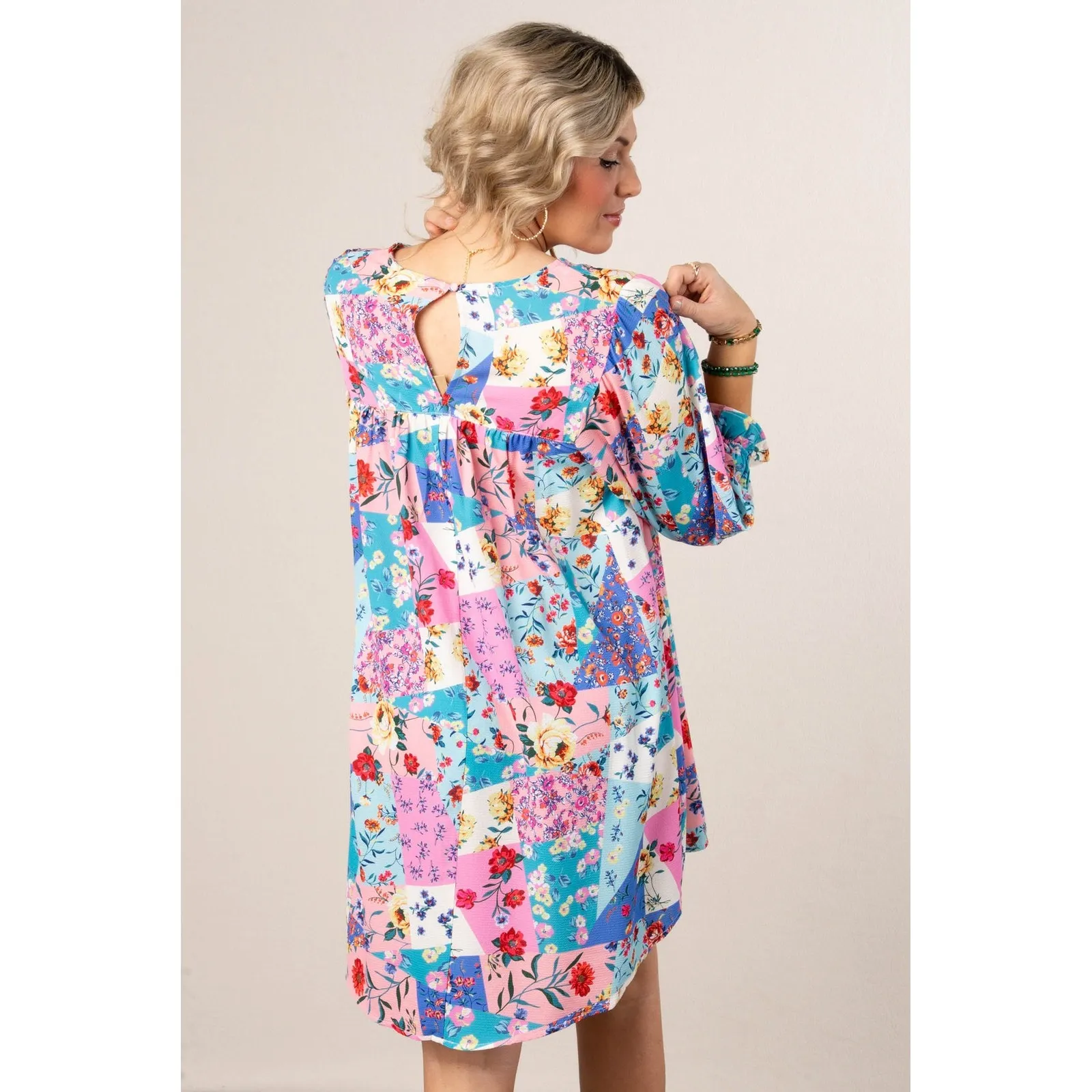Umgee Floral‎ Patchwork Dress Small Periwinkle Colorful Boho Flowy Hippie Boho - Image 8