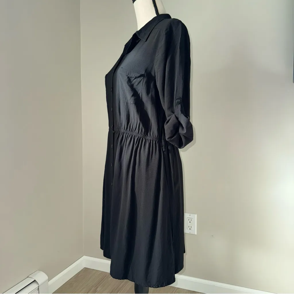 IZ Byer Black Button-Up Shirt Dress 3/4 sleeve size L 100%‎ Rayon - Image 3