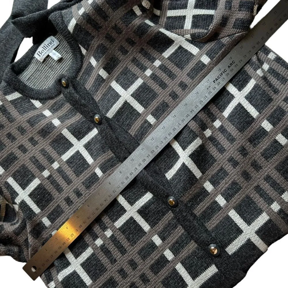 Vintage 80’s Bellino Paris knitted wool blend cardigan & pleated skirt set Gray Size 12 - Image 7