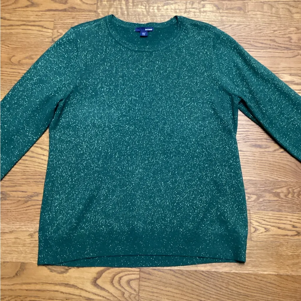 Basic Editions Y2K Glitter Sweater. Size XL Green - Image 8