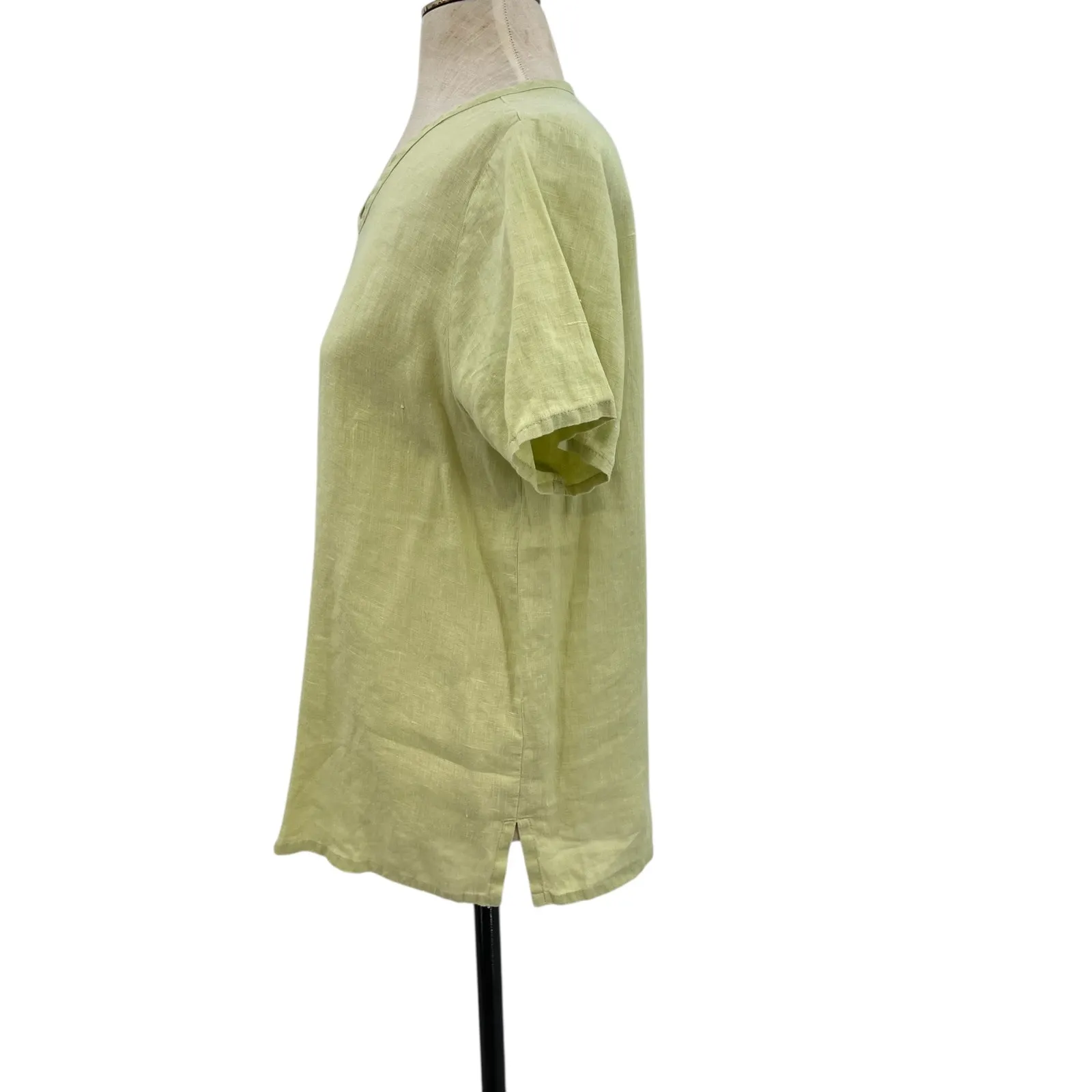 Flax‎ Top Short Sleeve Blouse T-Shirt Linen Lime Green Size XS - Image 4