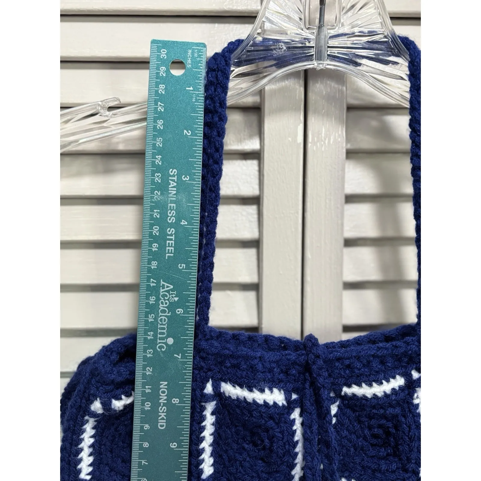 Granny‎ Square Purse Blue/White Handmade Crocheted Medium Size No Lining/pockets Blue - Image 5