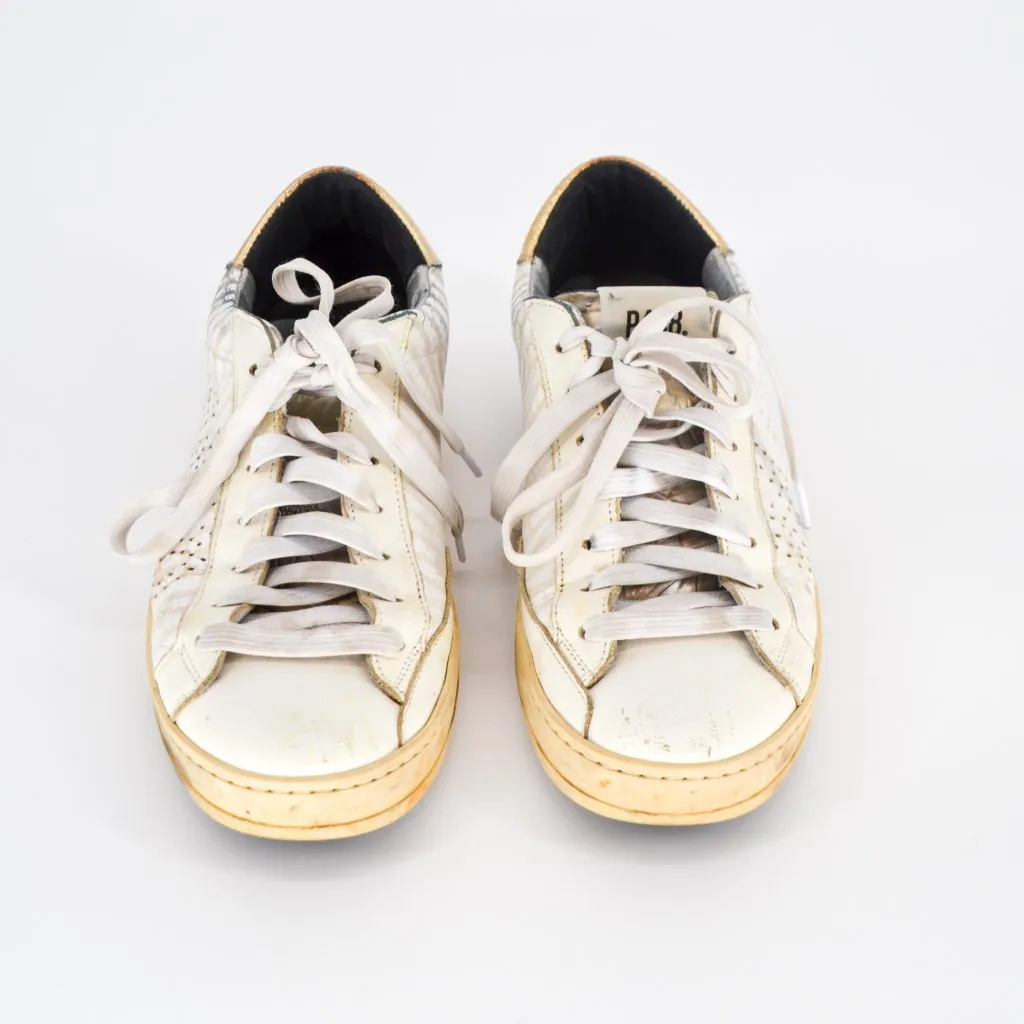 P448 John Perforated Leather Sneakers White Gold Women's 39 8.5 Lace Up Low Top - Image 4