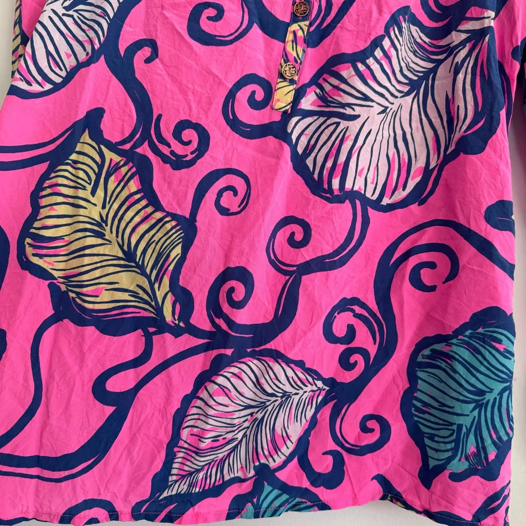 Lilly Pulitzer Elsa Pink Silk Top Leaves In The‎ Breeze Tropical Resort Size XS - Image 6