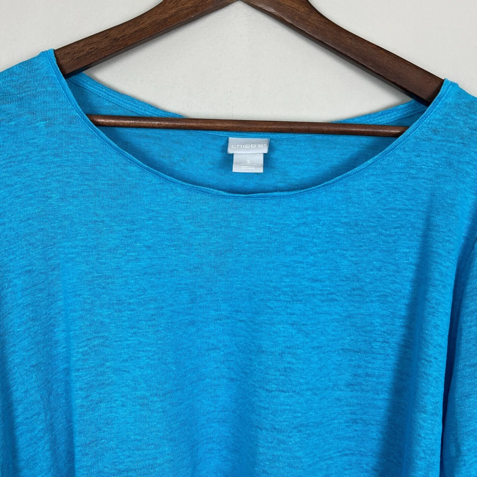 Chicos 3 Top Womens XL Blue‎ Linen Flutter Short Sleeve Fringe Solid Pullover - Image 3