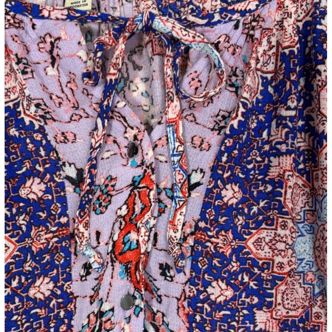 Lucky Brand Peasant Top Womens 1X  Purple Floral Boho Flowy Relaxed Casual Comfy - Image 2