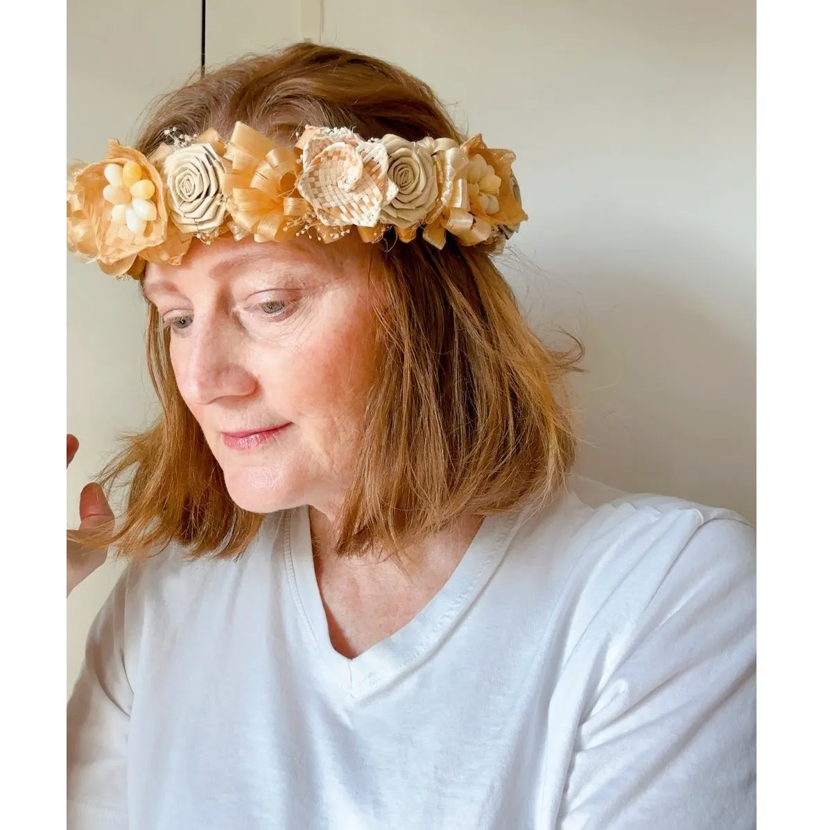 Vintage Floral Crown Bohemian Hippie wedding Wicker Neutral Natural Earthy Beach Tan - Image 8