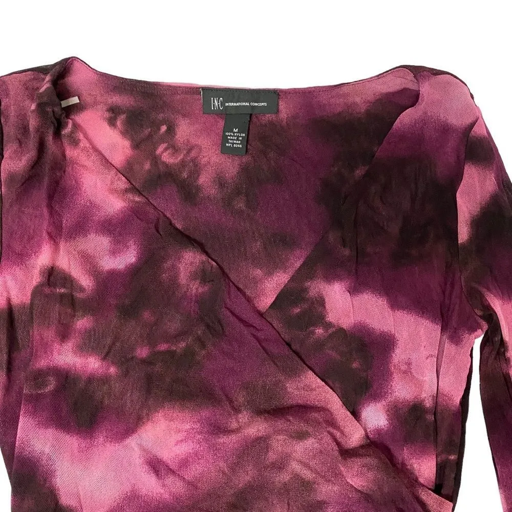 INC International Concepts Women's Med Purple Pink Ikat Mesh Long Sleeve Y2K - Image 6