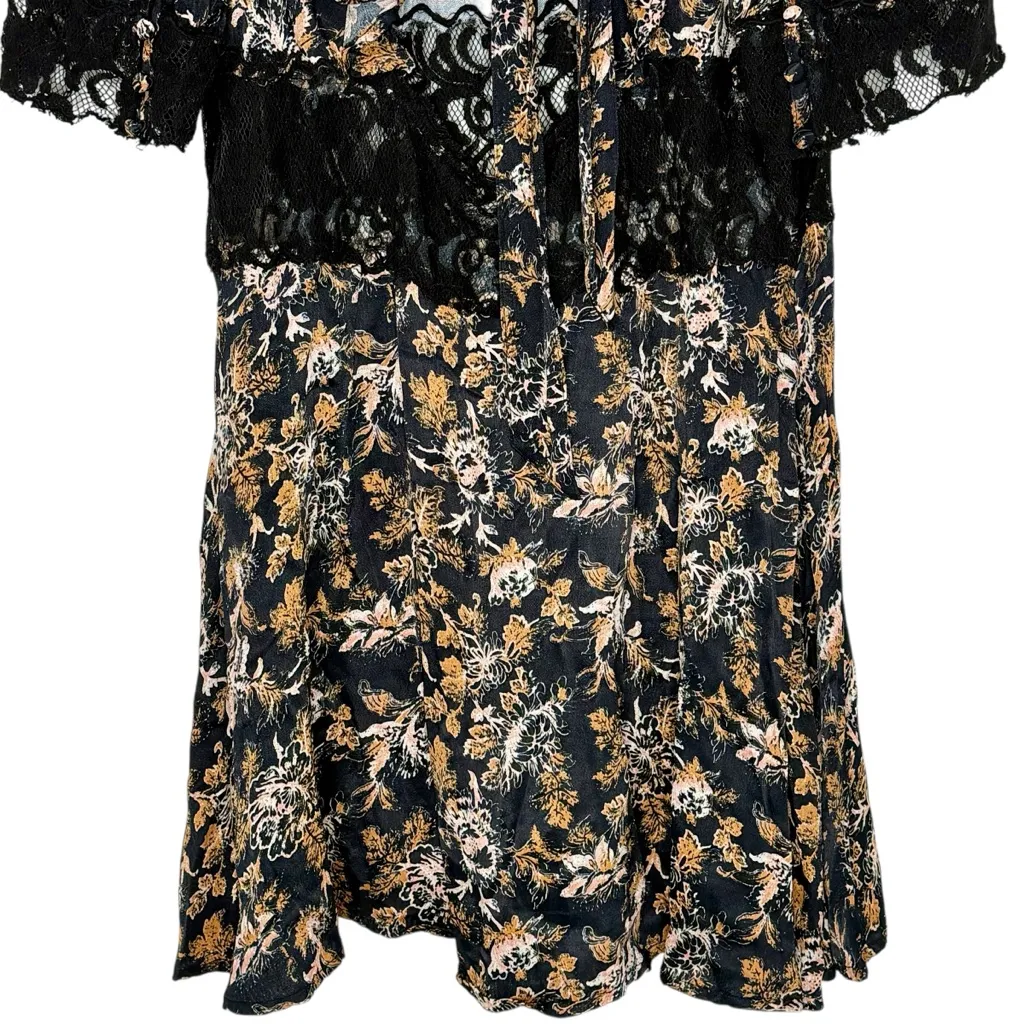 Free People Lucie Floral Lace Cutout Mini Dress Puff Sleeve Y2K Dark Romantic 12 - Image 10
