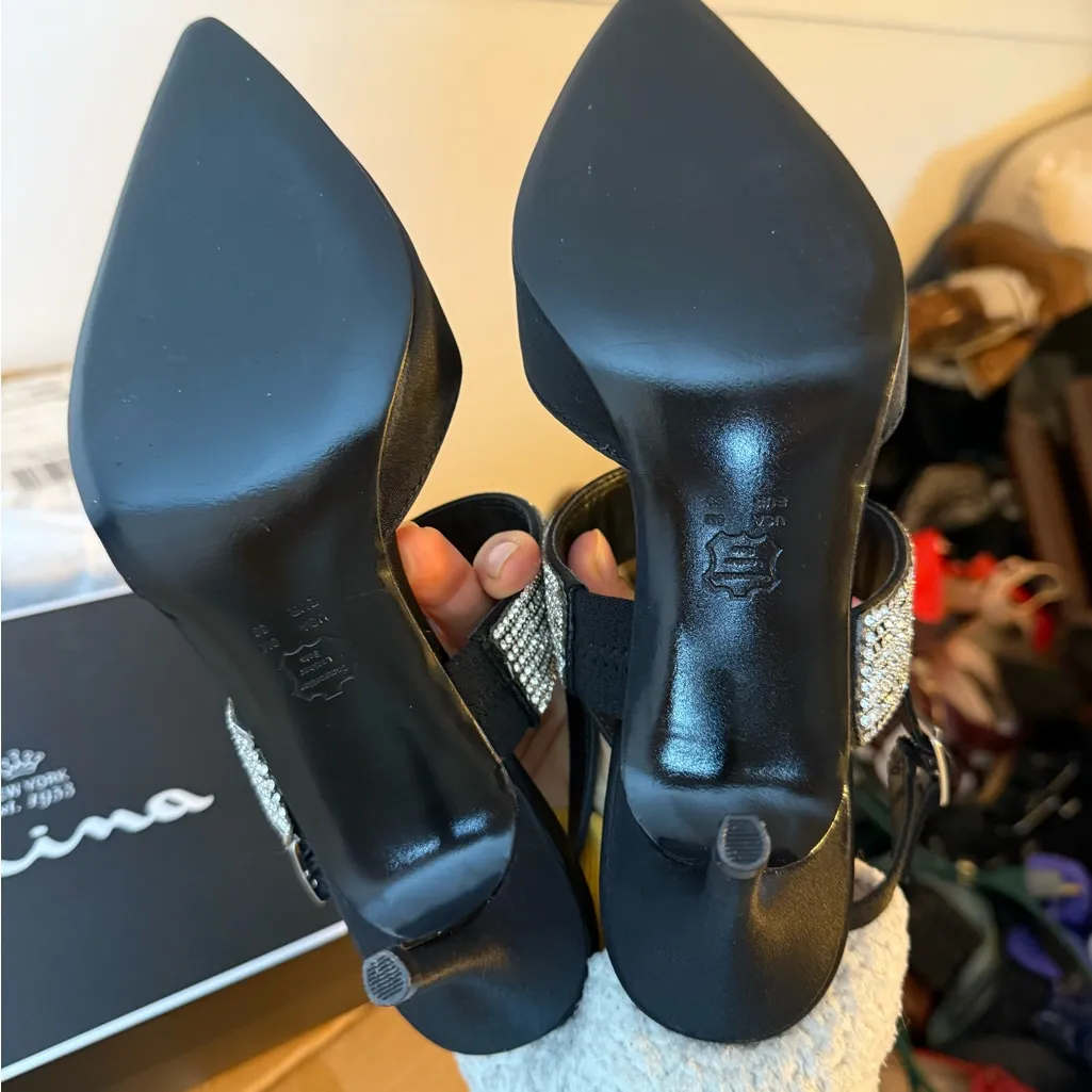 New Nina Tenille Black Luster Slingback Pumps - Image 7