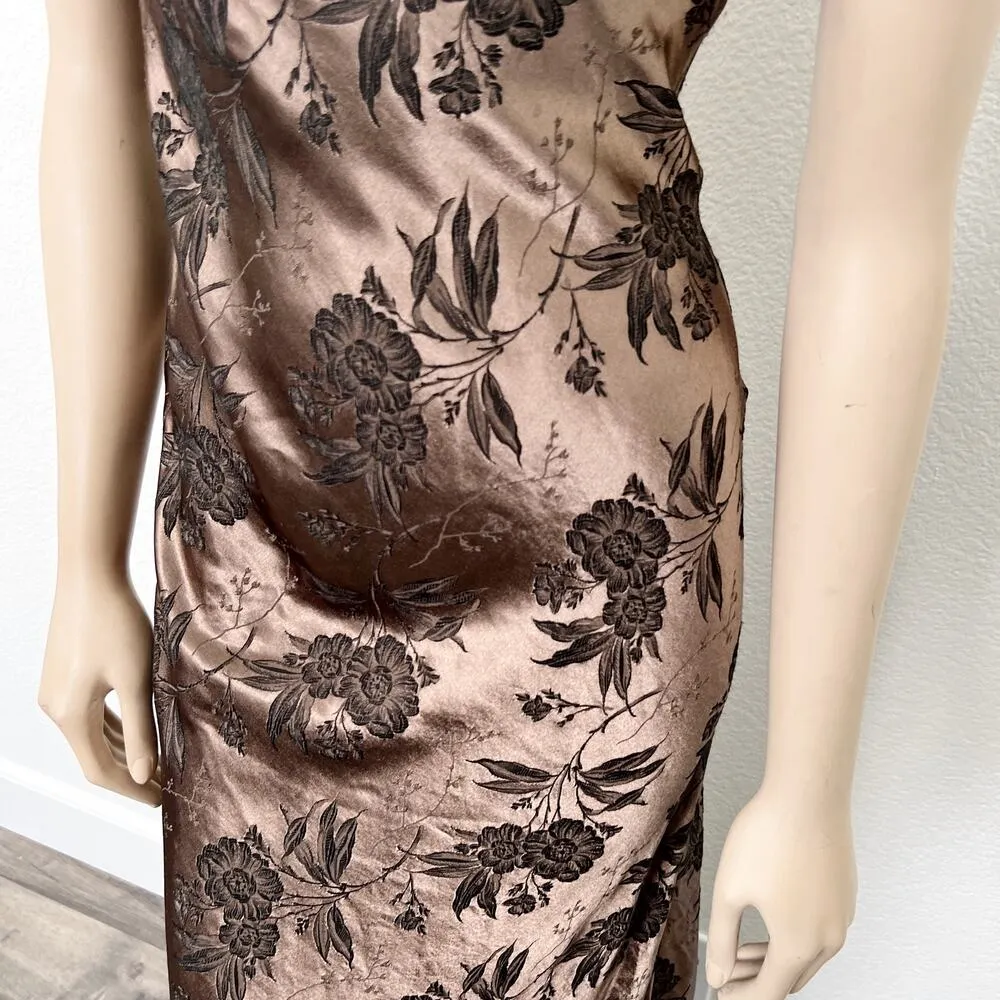 [Vintage] 90s All That Jazz Small Brown Floral Print Satin Velvet Strappy Dress - Image 6