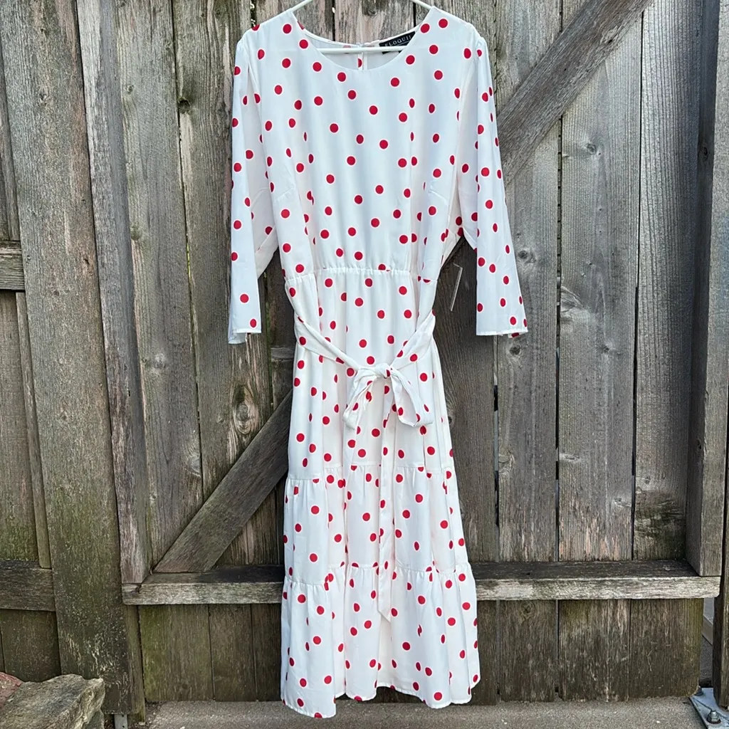NWT Eloquii Tiered Polka Dot Dress White Red Size 22 - Image 2