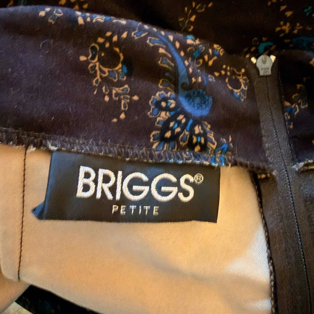 Briggs Petite Brown Paisley Midi Skirt Boho Teal Gold Border Print Size 14P/16P - Image 6