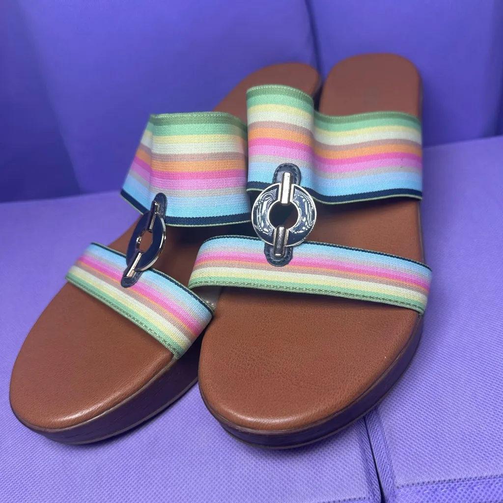 Anne Klein Hayda Striped Stretch Blocky Platform Wedge Pump Summer Sandals 11M - Image 3