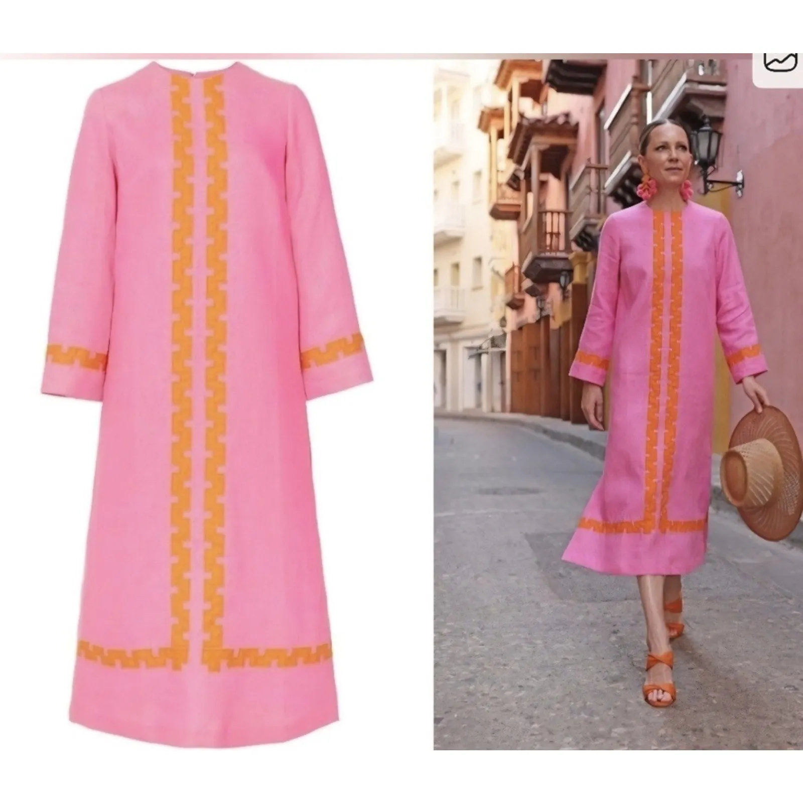 RARE Tuckernuck x Atlantic Pacific Size Small Hot Pink and Orange Linen Dress - Image 2