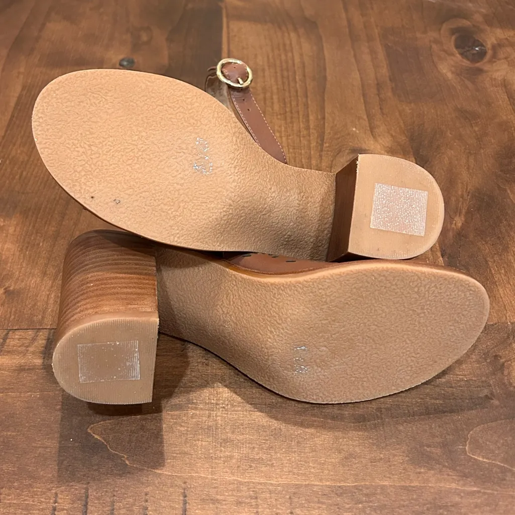 Jack Rogers Ronnie Laser Cut Ankle Strap Chunky Block Heel Sandals Brown 7.5 - Image 9