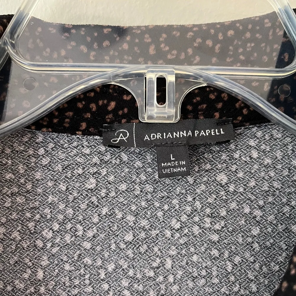 Adrianna Papell Sz L Tank Top Stretch‎ V Neck Blouse Black Button Down Tie Waist - Image 2