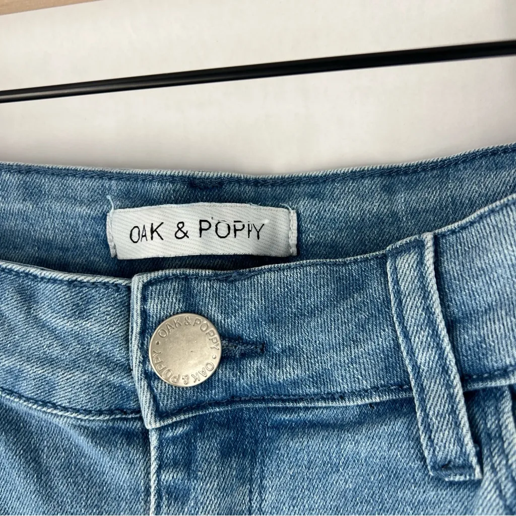 Oak & Poppy Size 6 Light Wash Stretch Denim Lace‎ Trim Bermuda Shorts Bohemian Blue - Image 2