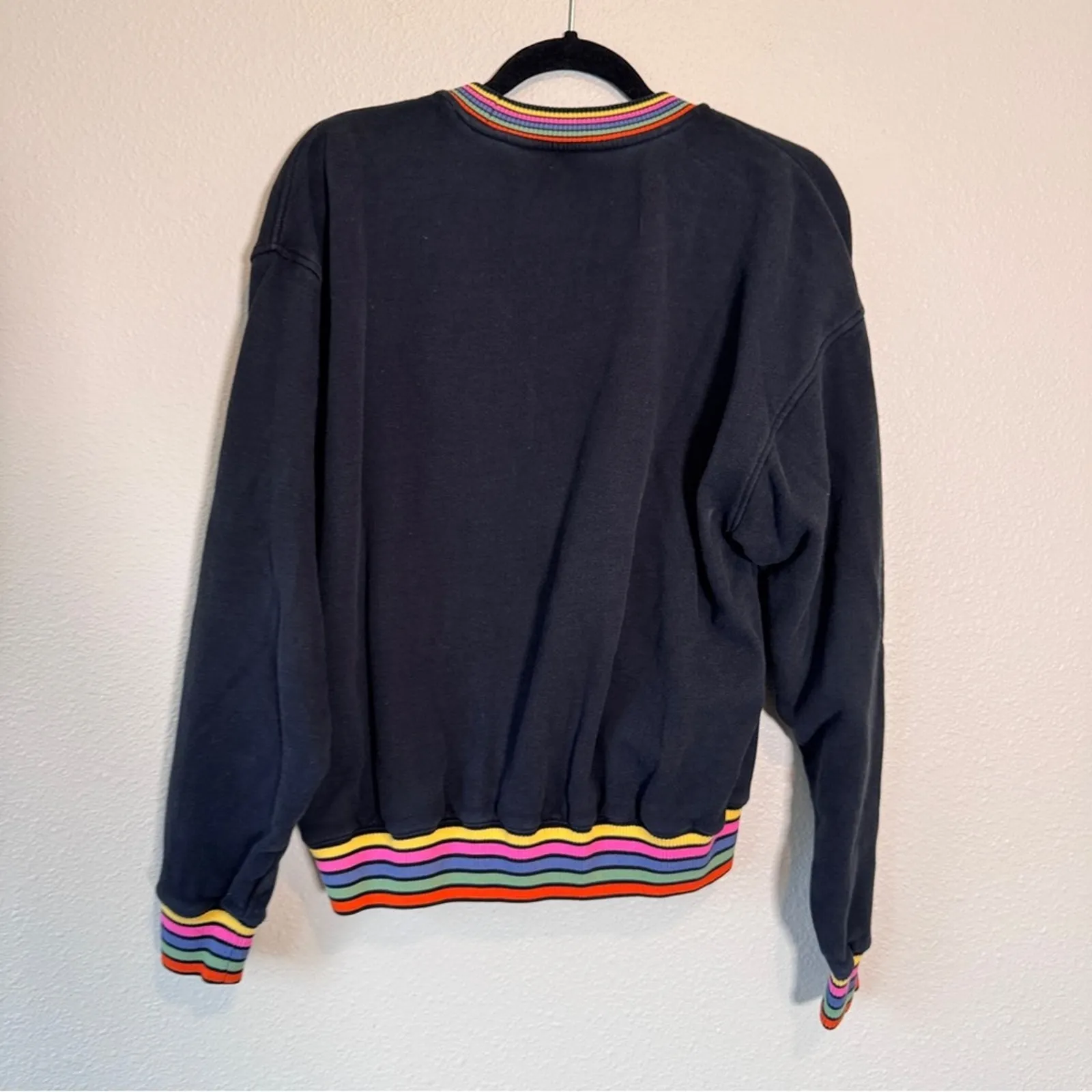 Teddy Fresh Black Rainbow Crew Neck Sweatshirt Womens S Embroidered Cozy Fall - Image 5