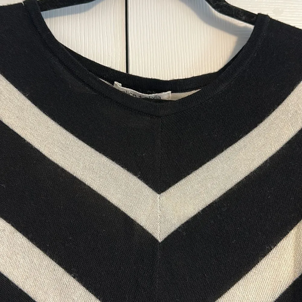 Alice & Olivia Women’s Black & White V Striped Might Sweater Dress - Image 2
