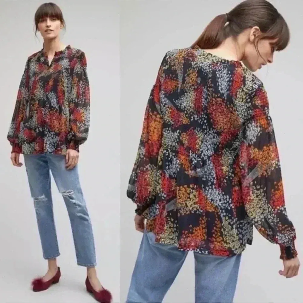 Anthropologie Akemi + Kin Adria Smocked top Floral Blouse sise XS - Image 2