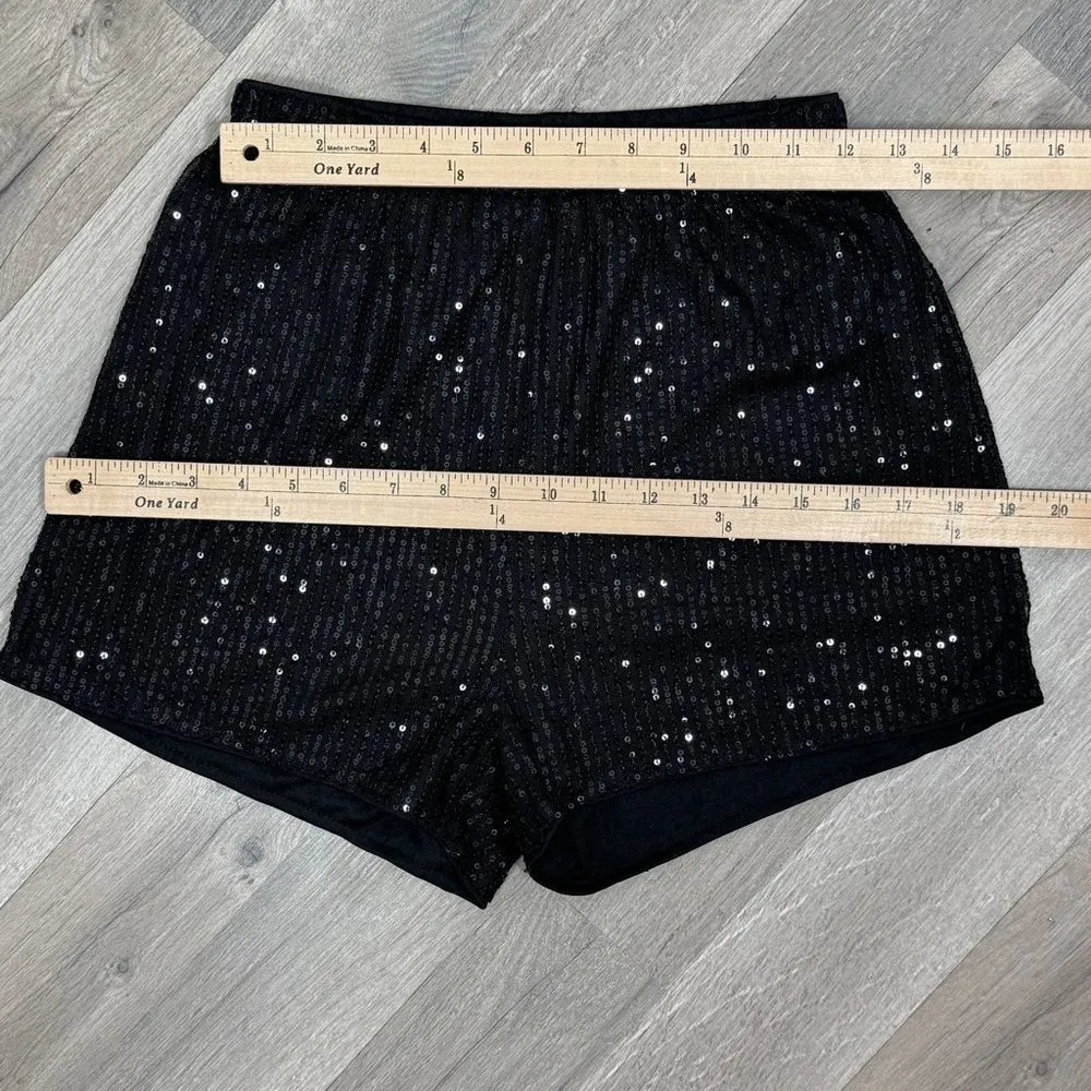 Sequin Elastic Waist Pull On Shorts Black Size Small Party Cocktail High Rise - Image 7