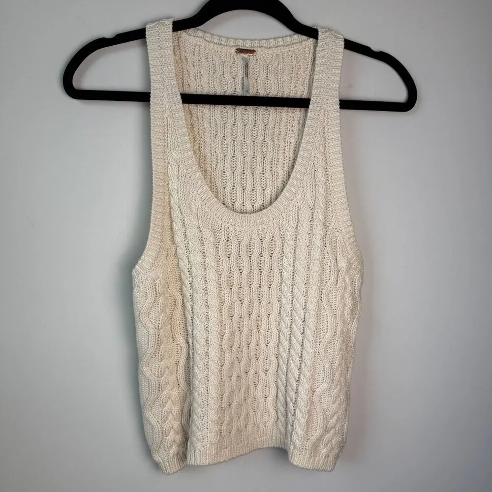 Free People Sweater Tank High Tide Cable Knit Tea Sz Small Boho Coastal Cowgirl - Image 5