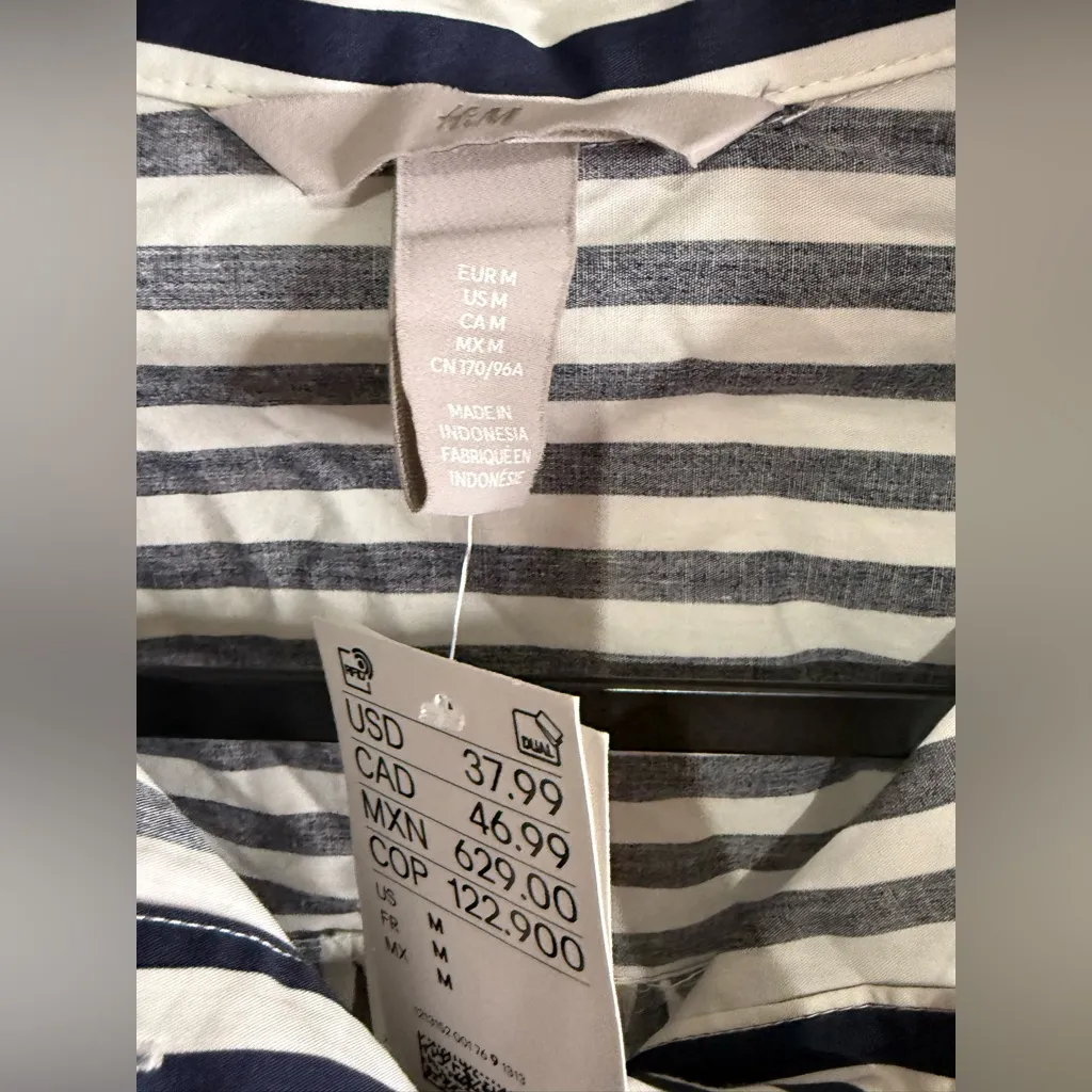 H&M Navy and White Striped Shirt Dress - Image 3