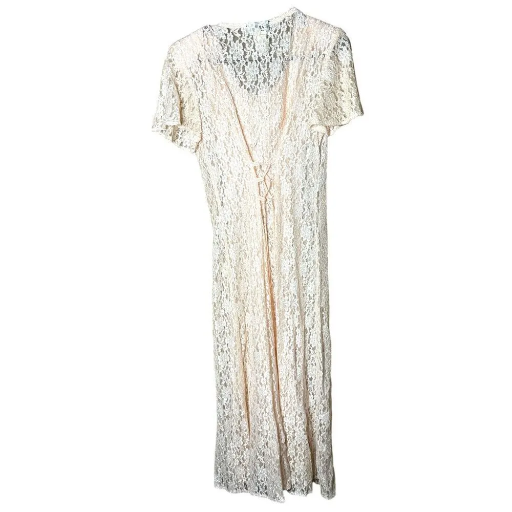 Vintage Dawn Joy 80s/90s Light Pink Lace Coquette Cottagecore Lace Maxi Dress Si Size 8 - Image 11