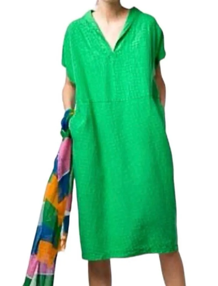 Ischiko Kelly Green Avy Lyocell Linen Blend Midi Dress Size 12 - Image 9