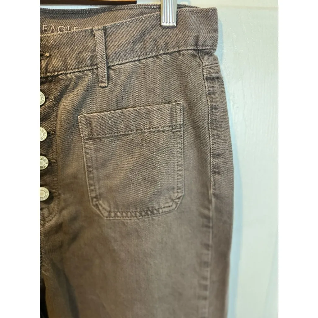 American Eagle Wide Leg Jeans Women's 14 Brown Cropped Button Fly Front Pockets - Image 5