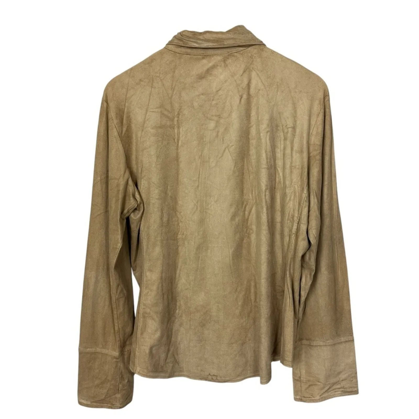 Laura Leigh Limited Camel Western Faux Suede Long Sleeve Button Up Shirt Size XL Tan - Image 8