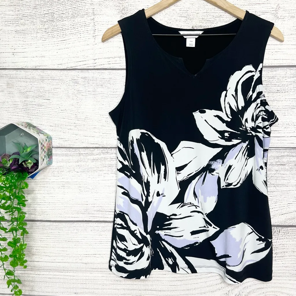 Christopher & Banks Black & White Floral Sleeveless Blouse Top Petite Medium - Image 8