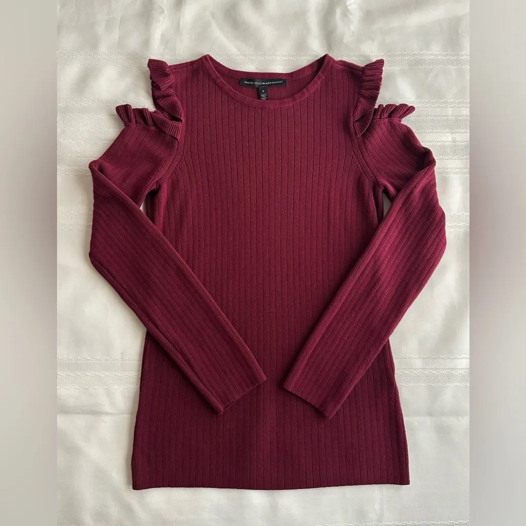 White House Black Market Off-Shoulder Burgundy Sweater - Image 7