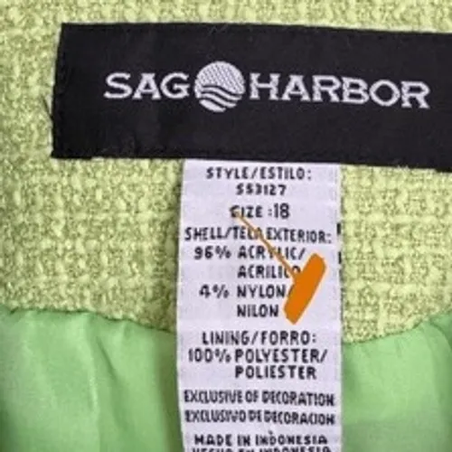 Vintage Sag Harbor sz 18 Womens Green Fringe Tweed Clasp Front Blazer Clueless - Image 4