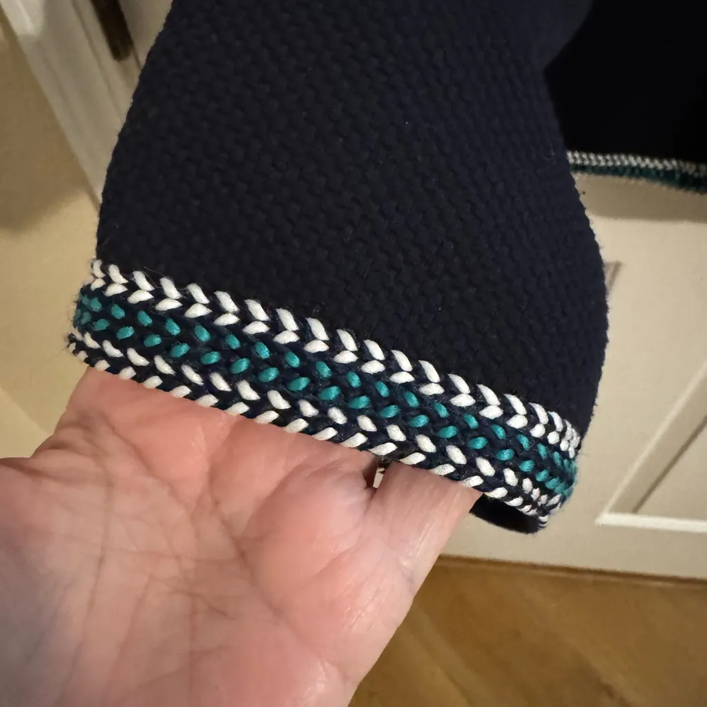 Talbots Braided Trim Zip Jacket Blazer Pockets Navy Green White Size 10 - Image 6