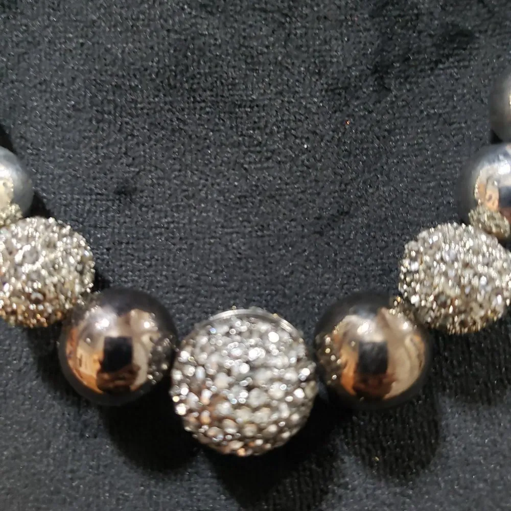Chico's Gold & Silver Round Beaded Single Strand Chunky Statement Necklace - Image 4