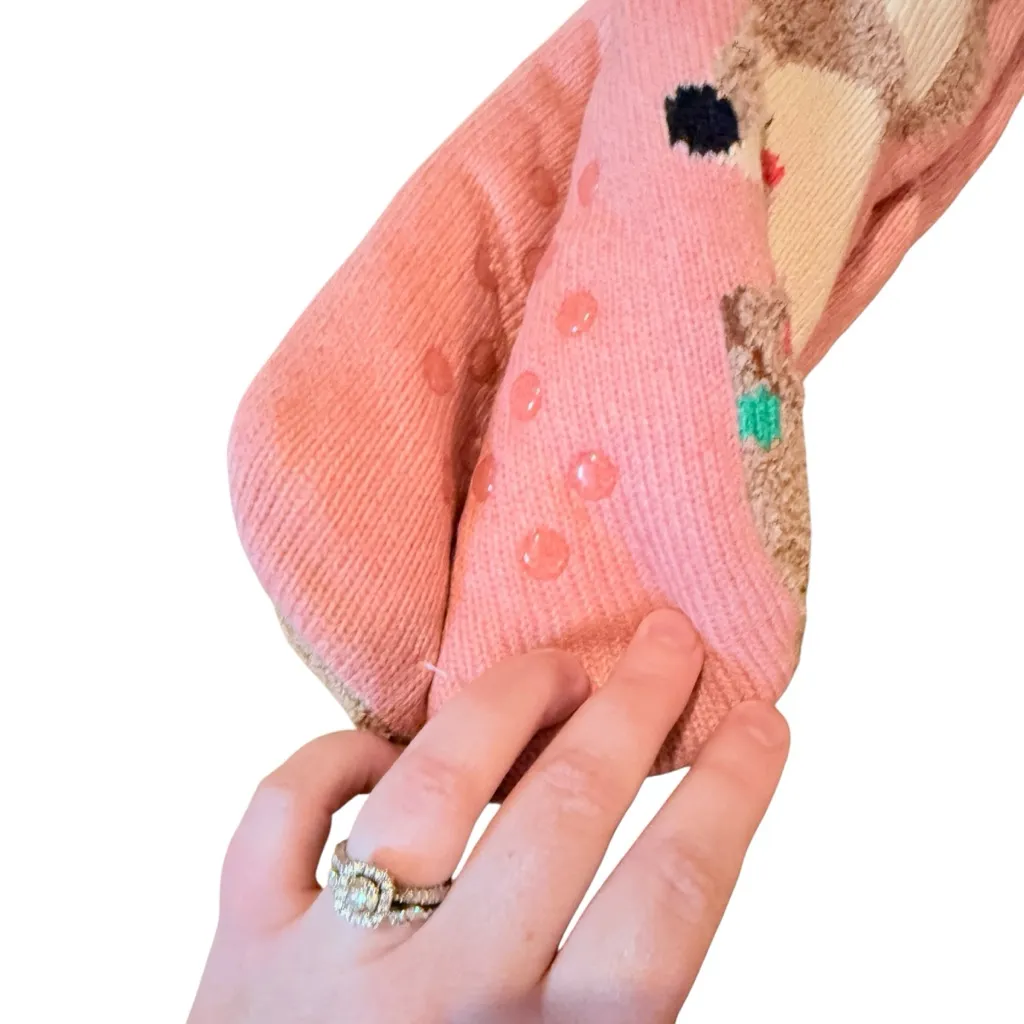 Fuzzy‎ Babba NWT Slipper Socks Pink Reindeer Snowflake Women’s Faux Fur Non Slip - Image 5