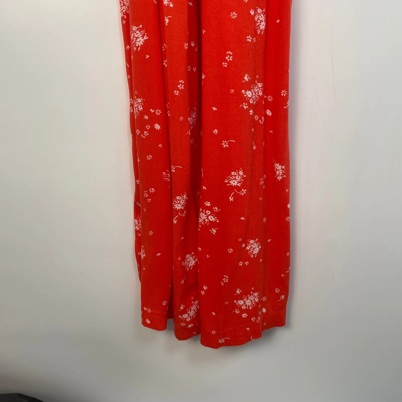 Free People Women Orange Square Neck Back Tie Boho Wide Leg Jumpsuit Small - Image 3