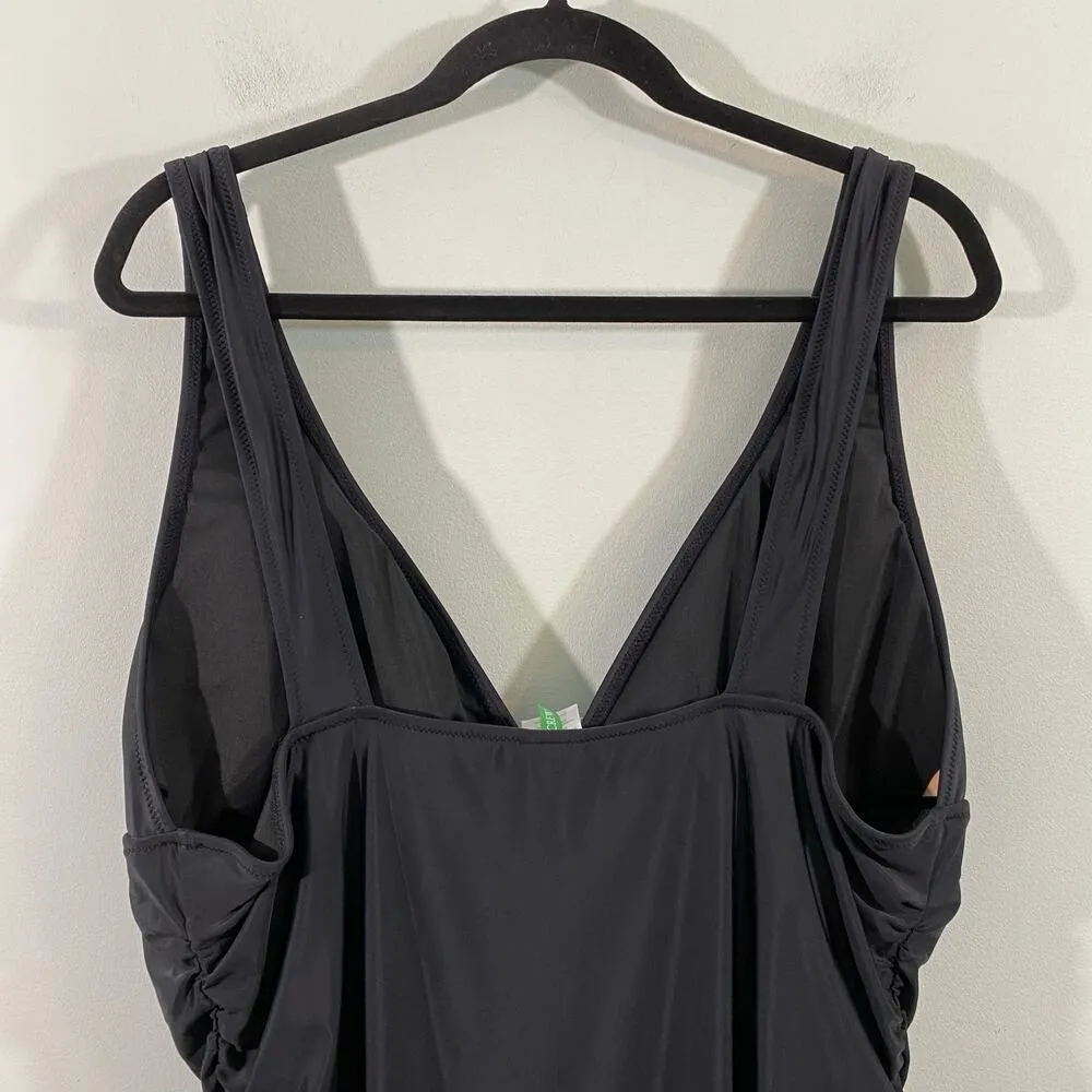 J Crew Women's Black V-neck One Piece Ruched Ruffles Swim Dress Size 20 #BP246 - Image 5