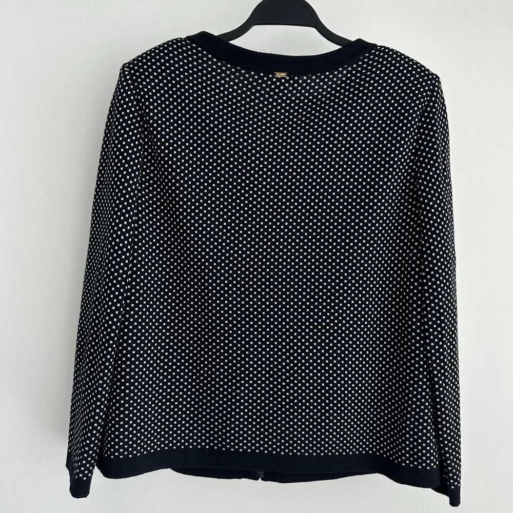 St John Sport Sweater Jacket Large Black White Zip Up Wool Blend Knit Career - Image 7