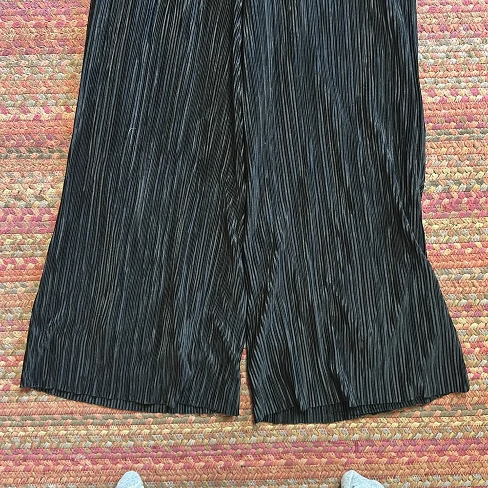 BLACK CRINKLE ONE PIECE JUMPSUIT WIDE LEG - Image 6